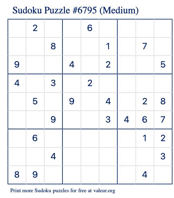 Free Printable Medium Sudoku Puzzle number 6795