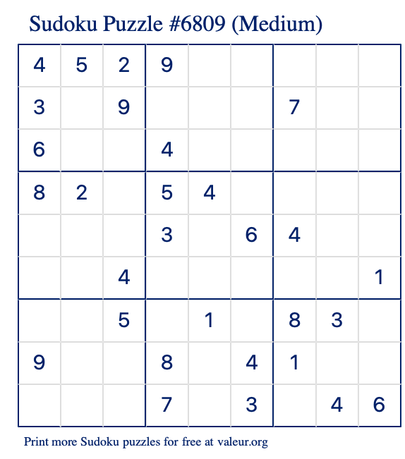 Free Printable Medium Sudoku Puzzle number 6809