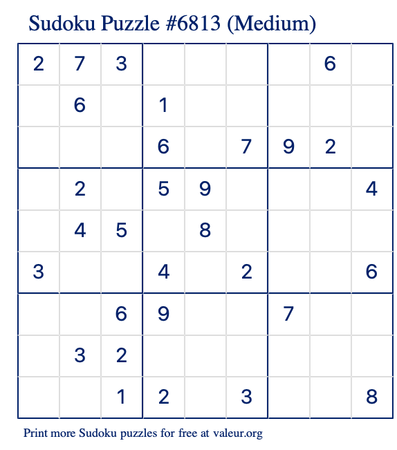 Free Printable Medium Sudoku Puzzle number 6813