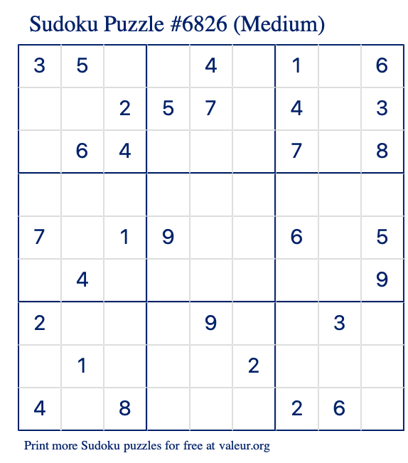 Free Printable Medium Sudoku Puzzle number 6826