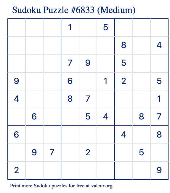 Free Printable Medium Sudoku Puzzle number 6833