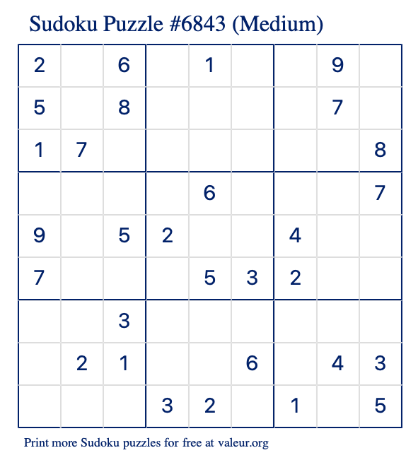 Free Printable Medium Sudoku Puzzle number 6843
