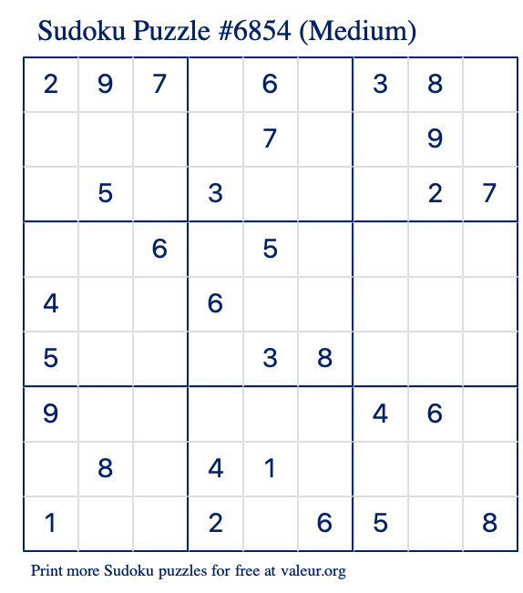 Free Printable Medium Sudoku Puzzle number 6854