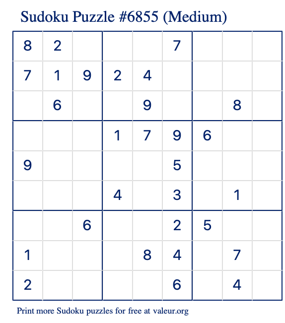 Free Printable Medium Sudoku Puzzle number 6855