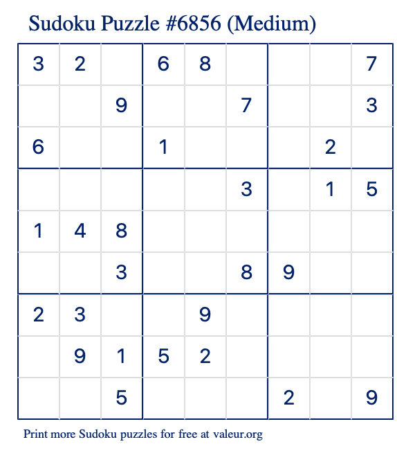 Free Printable Medium Sudoku Puzzle number 6856