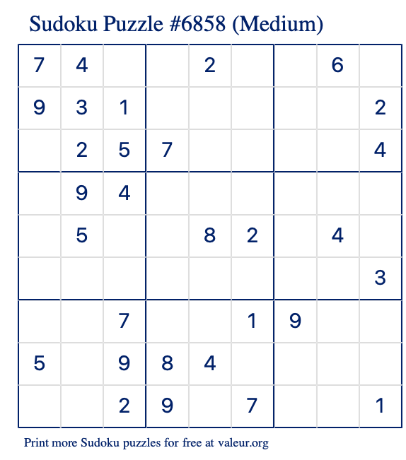 Free Printable Medium Sudoku Puzzle number 6858