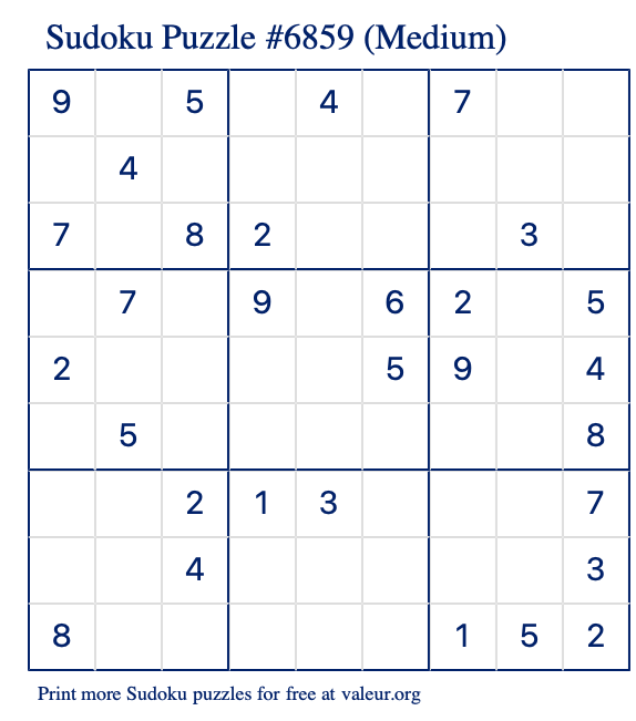 Free Printable Medium Sudoku Puzzle number 6859