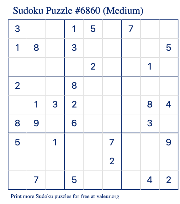 Free Printable Medium Sudoku Puzzle number 6860