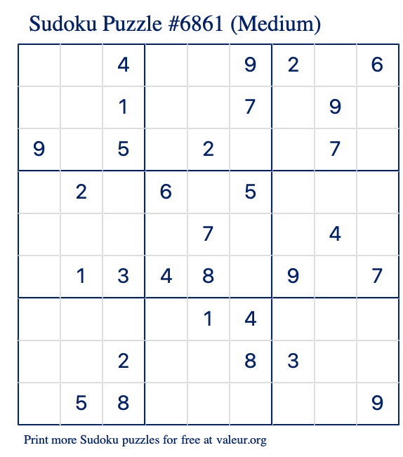 Free Printable Medium Sudoku Puzzle number 6861