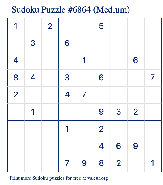 Free Printable Medium Sudoku Puzzle number 6864