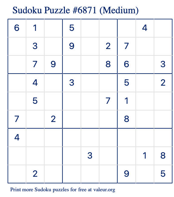 Free Printable Medium Sudoku Puzzle number 6871