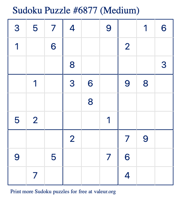 Free Printable Medium Sudoku Puzzle number 6877
