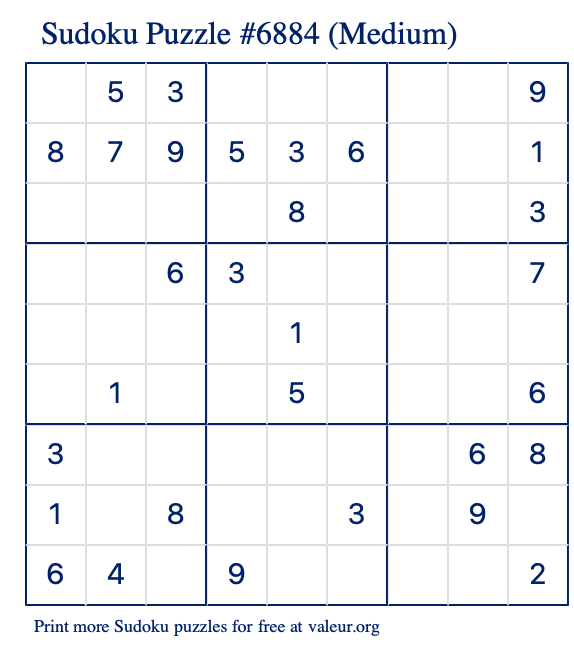 Free Printable Medium Sudoku Puzzle number 6884