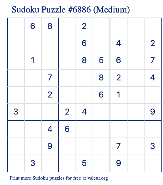 Free Printable Medium Sudoku Puzzle number 6886