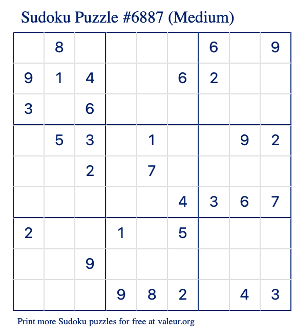 Free Printable Medium Sudoku Puzzle number 6887