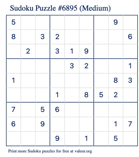 Free Printable Medium Sudoku Puzzle number 6895