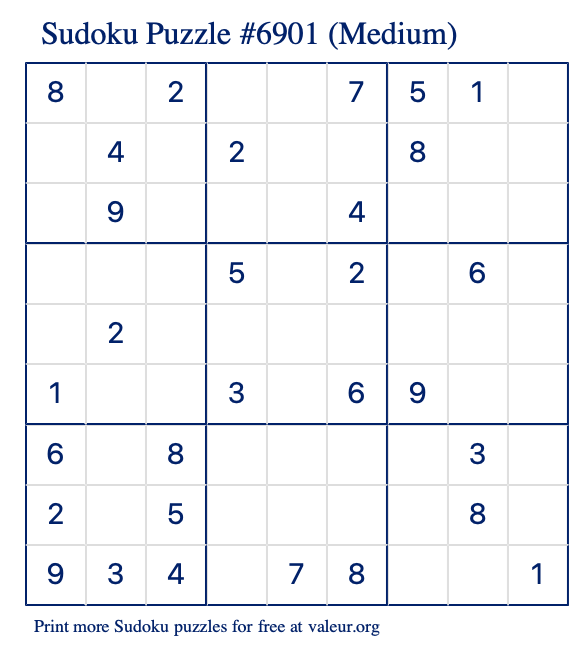 Free Printable Medium Sudoku Puzzle number 6901