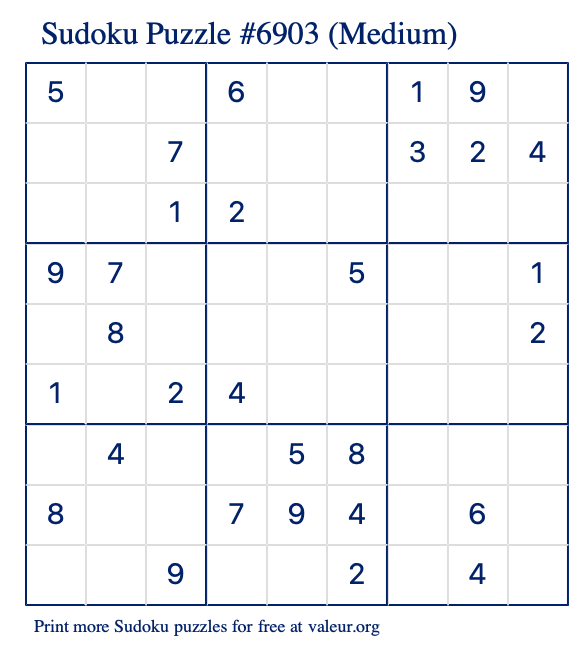 Free Printable Medium Sudoku Puzzle number 6903