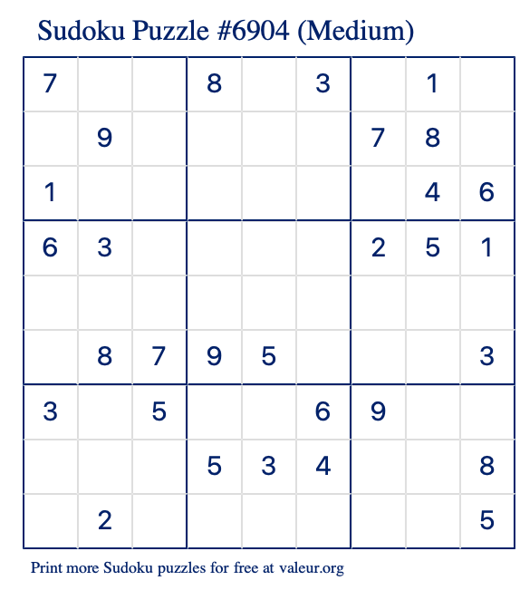 Free Printable Medium Sudoku Puzzle number 6904