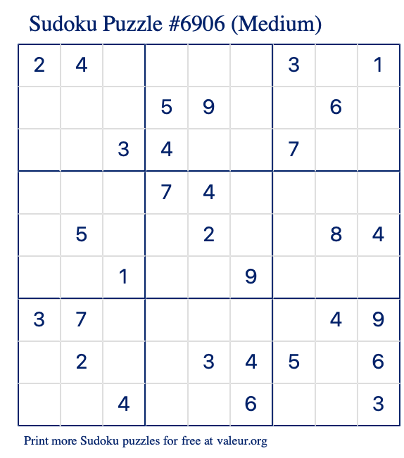 Free Printable Medium Sudoku Puzzle number 6906