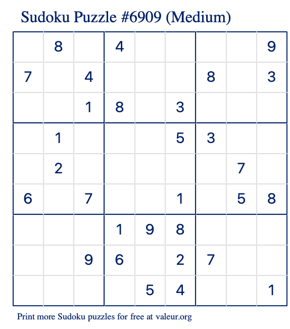Free Printable Medium Sudoku Puzzle number 6909