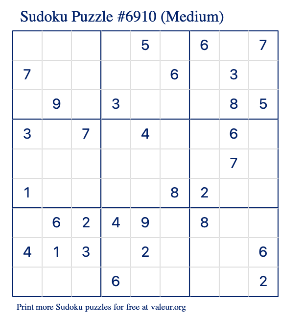 Free Printable Medium Sudoku Puzzle number 6910
