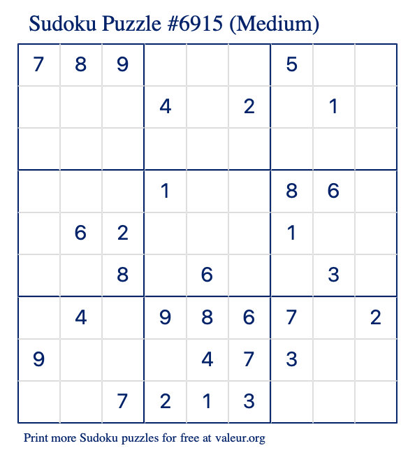 Free Printable Medium Sudoku Puzzle number 6915