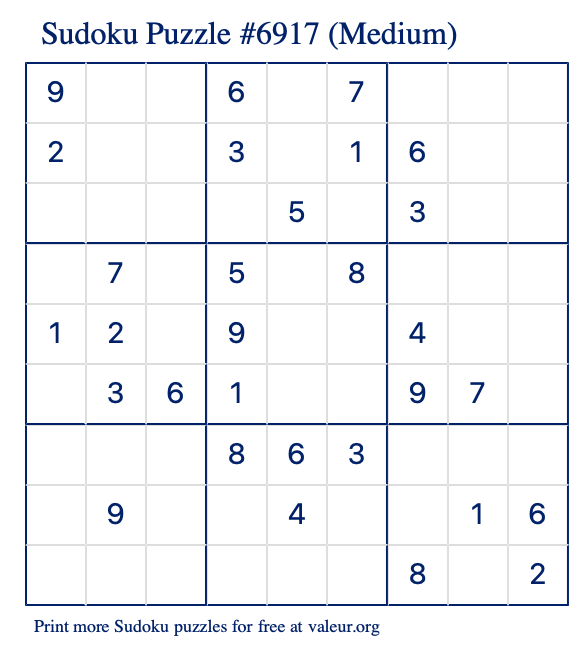 Free Printable Medium Sudoku Puzzle number 6917