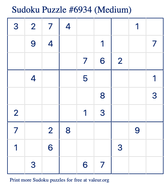 Free Printable Medium Sudoku Puzzle number 6934