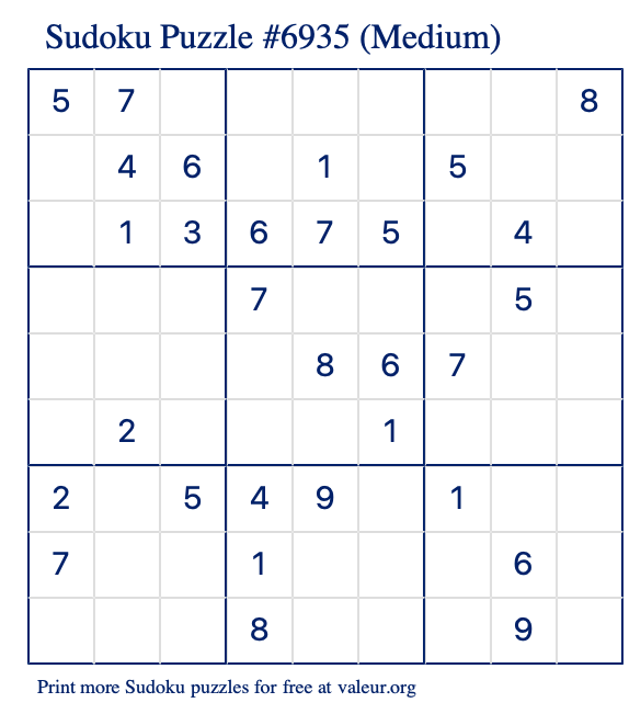 Free Printable Medium Sudoku Puzzle number 6935