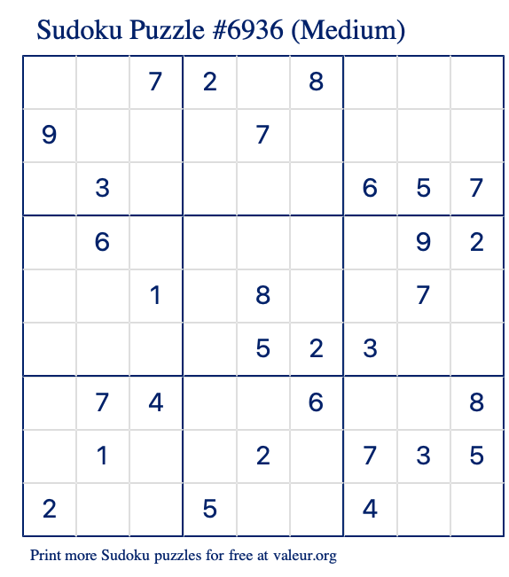 Free Printable Medium Sudoku Puzzle number 6936
