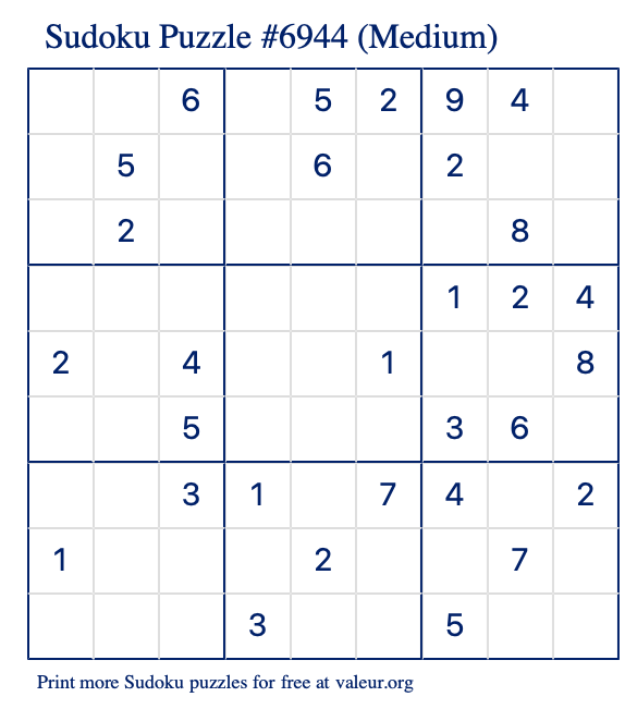 Free Printable Medium Sudoku Puzzle number 6944
