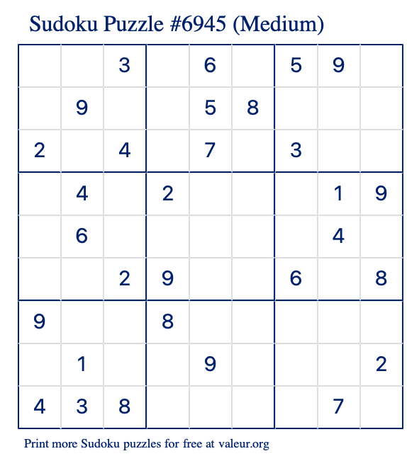 Free Printable Medium Sudoku Puzzle number 6945