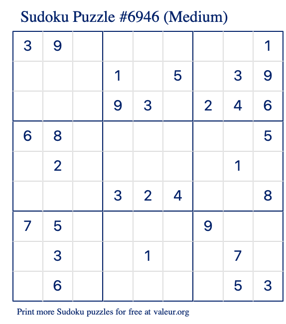 Free Printable Medium Sudoku Puzzle number 6946