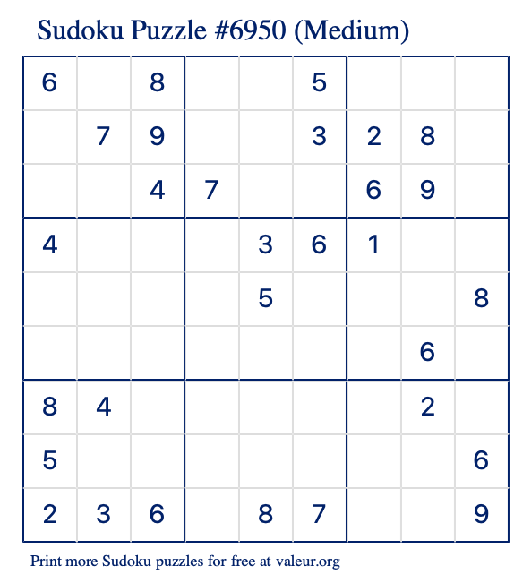 Free Printable Medium Sudoku Puzzle number 6950
