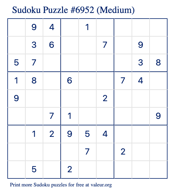Free Printable Medium Sudoku Puzzle number 6952