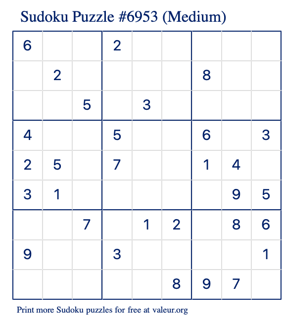 Free Printable Medium Sudoku Puzzle number 6953