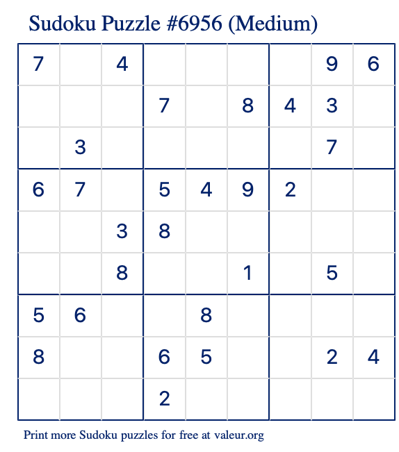 Free Printable Medium Sudoku Puzzle number 6956