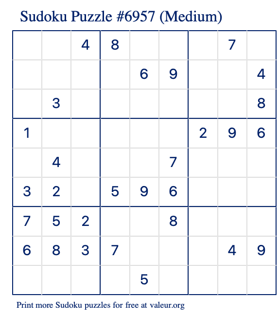 Free Printable Medium Sudoku Puzzle number 6957