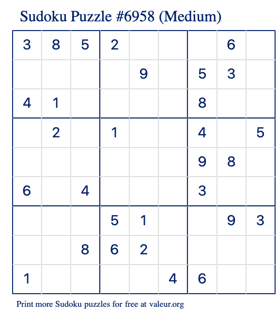 Free Printable Medium Sudoku Puzzle number 6958