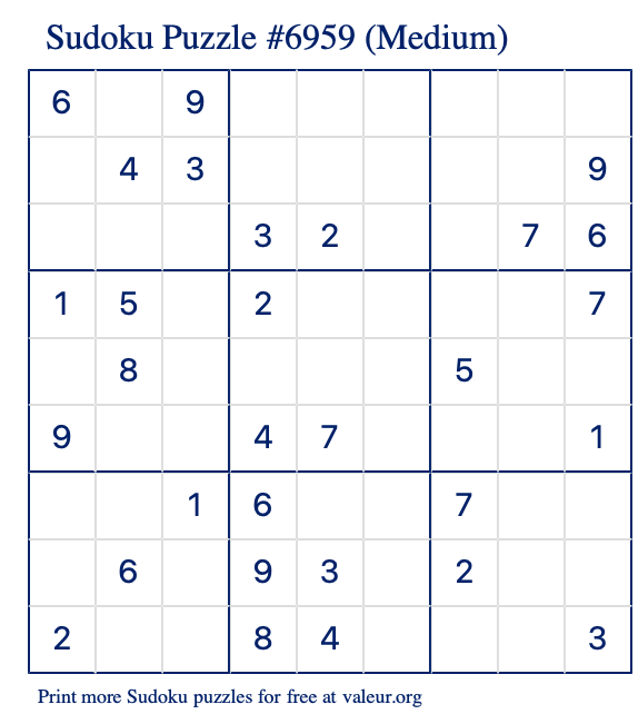 Free Printable Medium Sudoku Puzzle number 6959