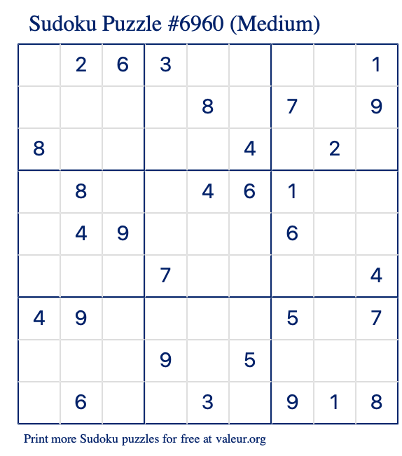 Free Printable Medium Sudoku Puzzle number 6960