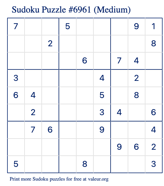 Free Printable Medium Sudoku Puzzle number 6961