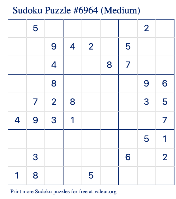 Free Printable Medium Sudoku Puzzle number 6964