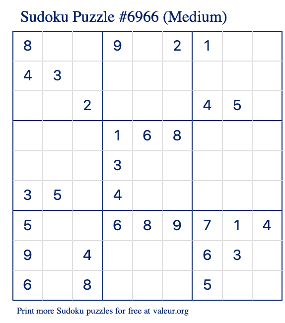 Free Printable Medium Sudoku Puzzle number 6966