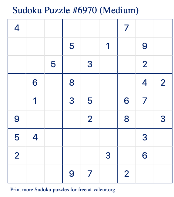 Free Printable Medium Sudoku Puzzle number 6970