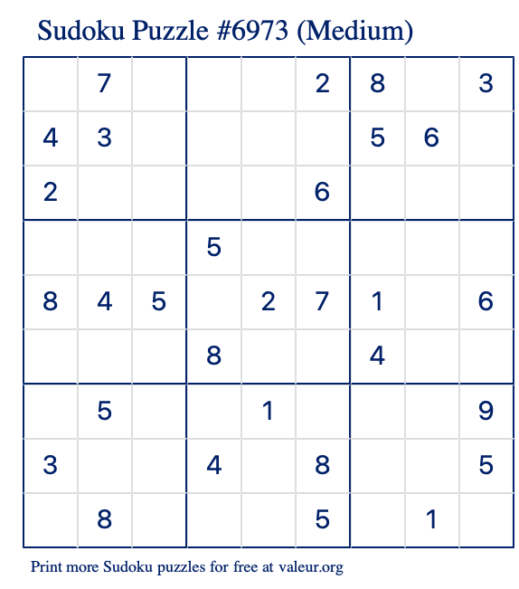 Free Printable Medium Sudoku Puzzle number 6973