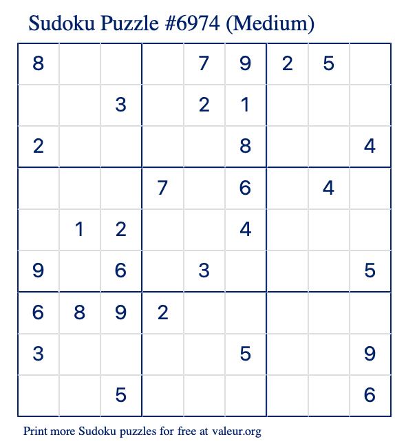 Free Printable Medium Sudoku Puzzle number 6974