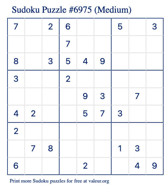 Free Printable Medium Sudoku Puzzle number 6975