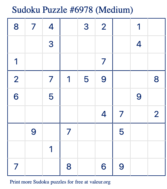 Free Printable Medium Sudoku Puzzle number 6978